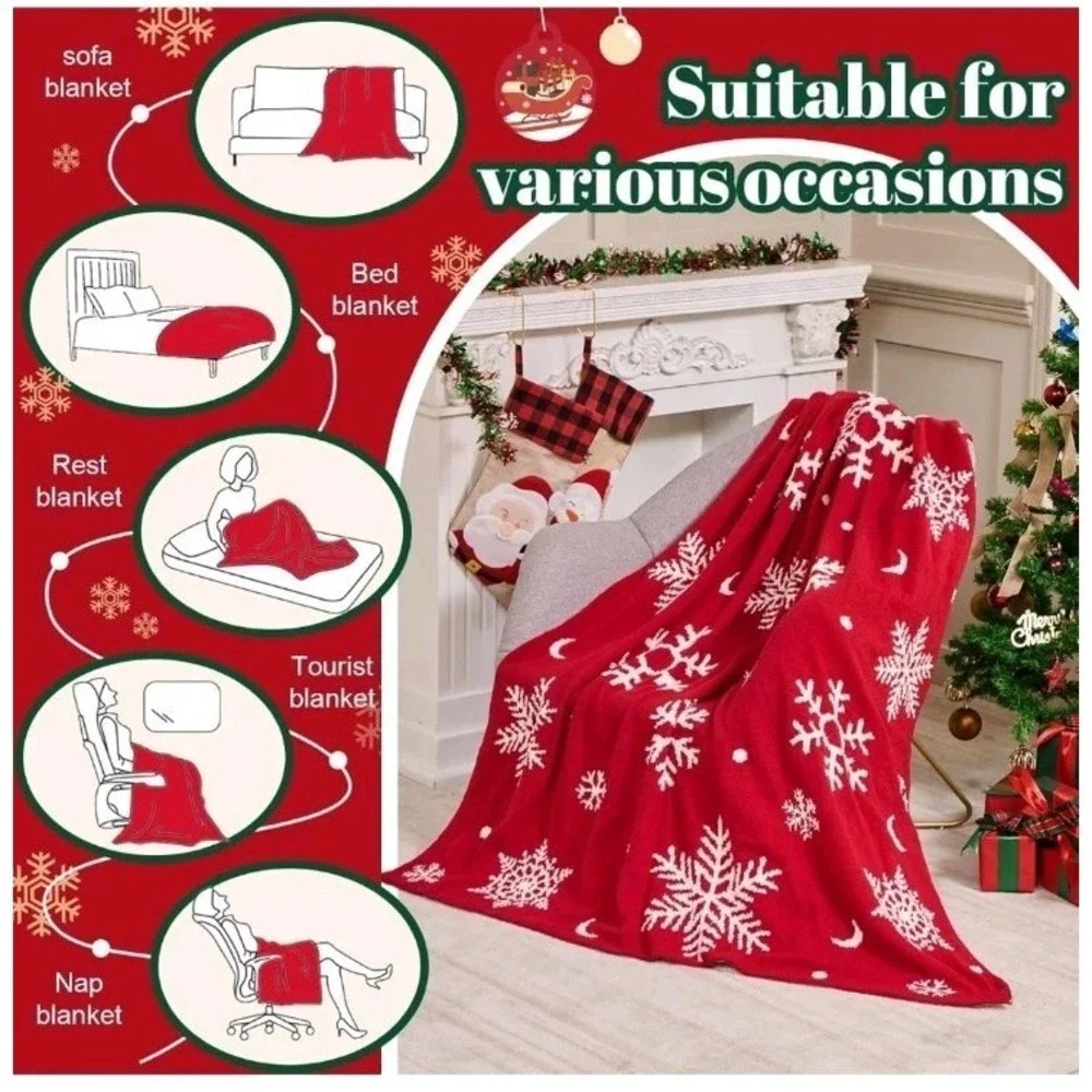 Christmas Snowflakes Throw Blanket, Winter Snowflakes Xmas Soft Warm Red 50x60
